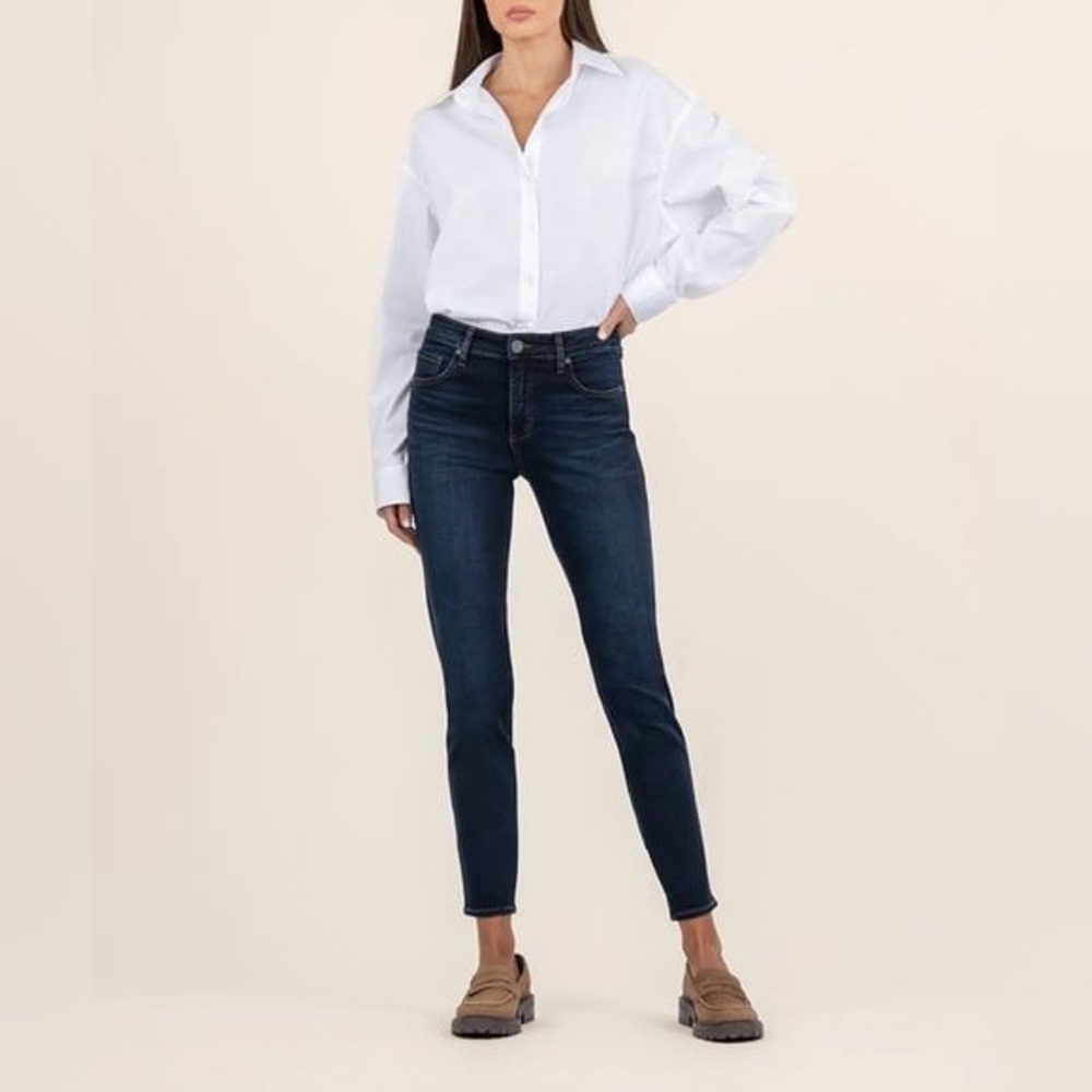 Kut from the Kloth Diana Skinny Jeans Dark Wash Raw Hem Blue Denim Womens 4